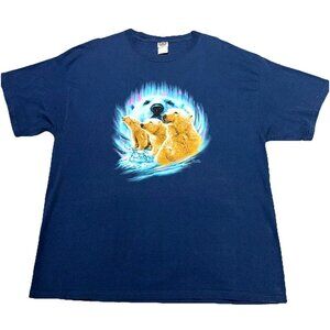 VTG Gardner Polar Bear Shirt Mens 2XL Blue Wildlife Alaska Aurora Borealis 90s